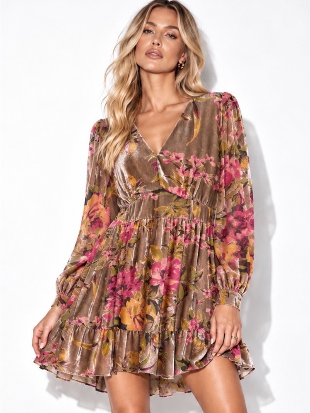 Floral Burnout Velvet Mini Dress L Boho Romantic Witchy Goth Dark Fairy Autumn